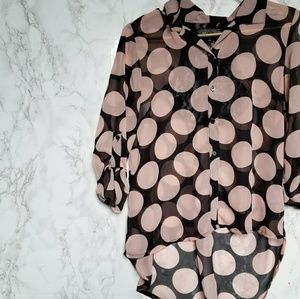 ⭐ Pink polka dot almost famous button up blouse